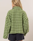 HYFVE Tweed Plaid Button Up Collared Neck Jacket