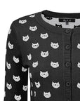 Round Neck Cat Patterned Cardigan Sweater