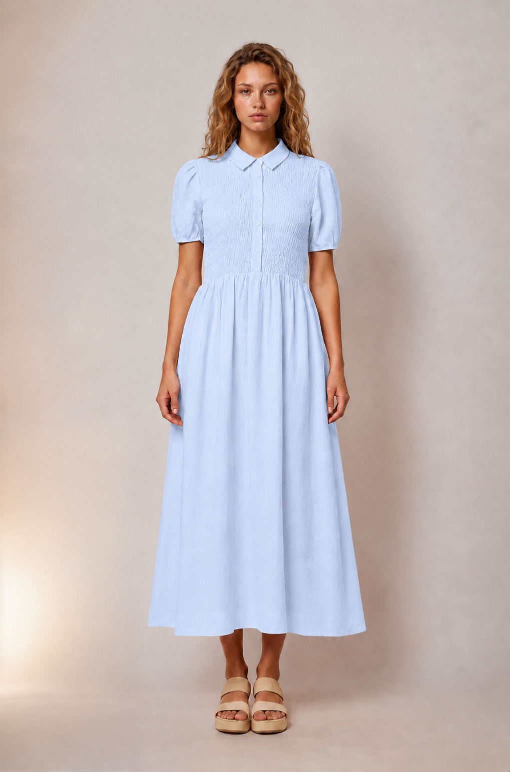 Jenna Smocked Collared Dress in Blue