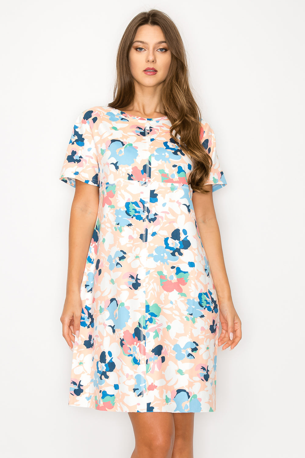 Audrey Stretch Faux Suede Dress - Multi Flower Print