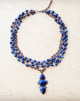 Blue Lapis Beaded Collar Necklace w/ Lapis Pendant