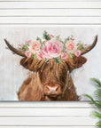 Highland Cow Floral Wreath Painting Canvas Wall Art