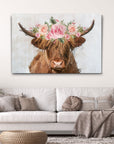 Highland Cow Floral Wreath Painting Canvas Wall Art