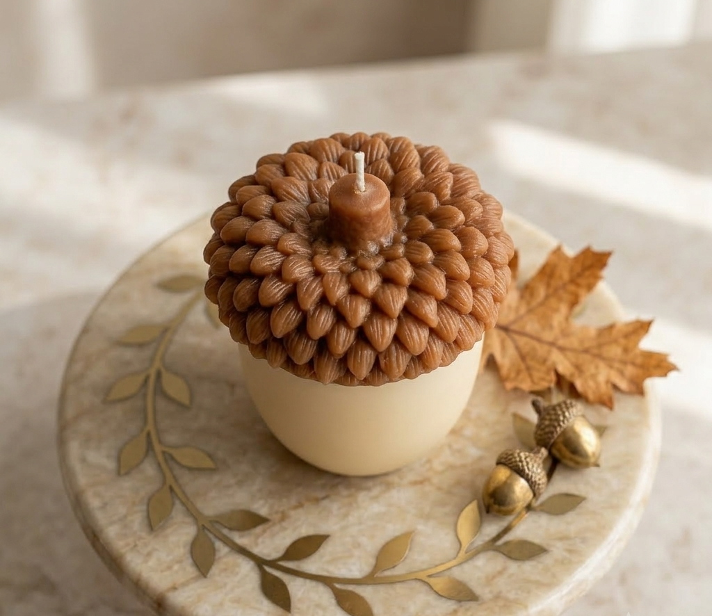 Acorn Sculpture Candle – Hand-Poured Soy Wax | Rustic Fall Decor