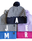 Heather Grey Pom Pom Hat with Initial