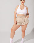 Full Size Faux Sherpa Short with Pockets - Taupe