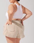 Full Size Faux Sherpa Short with Pockets - Taupe