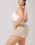 Full Size Faux Sherpa Short with Pockets - Taupe