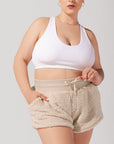 Full Size Faux Sherpa Short with Pockets - Taupe