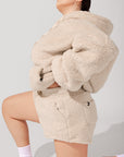 Full Size Faux Sherpa Short with Pockets - Taupe