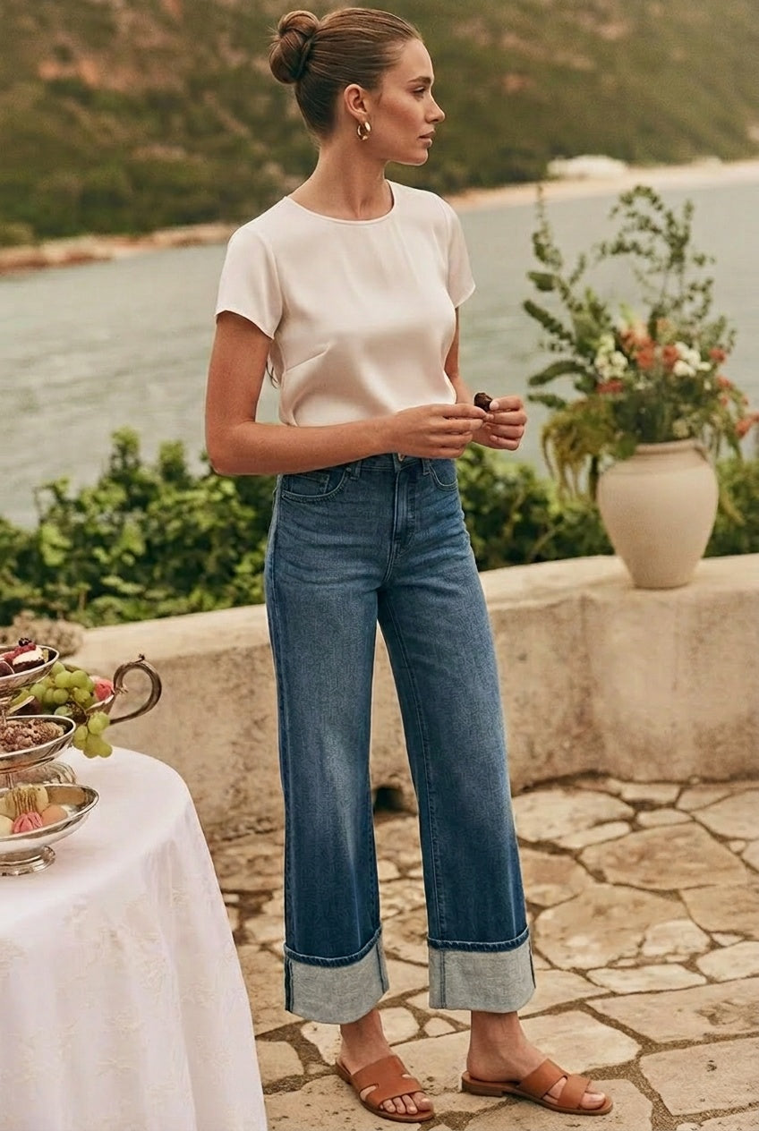 Artemis Vintage High Rise Tummy Control Cuffed Wide Leg Jeans