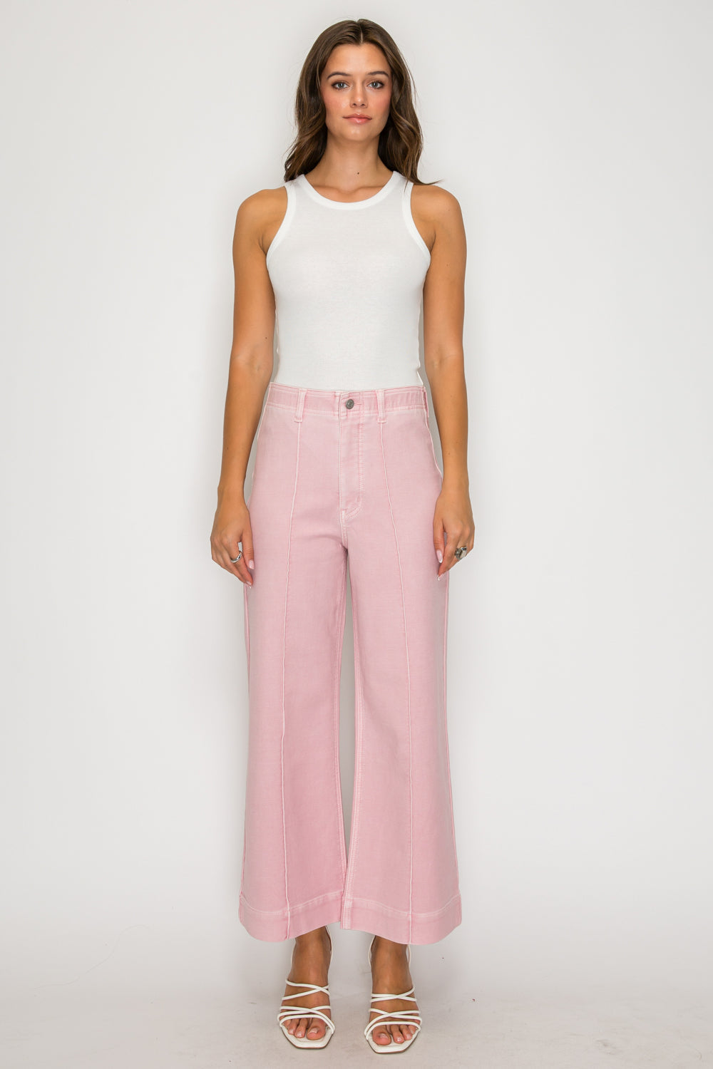 Artemis Vintage Tummy Control High-Rise Cropped Wide-Leg Jeans – Light Pink