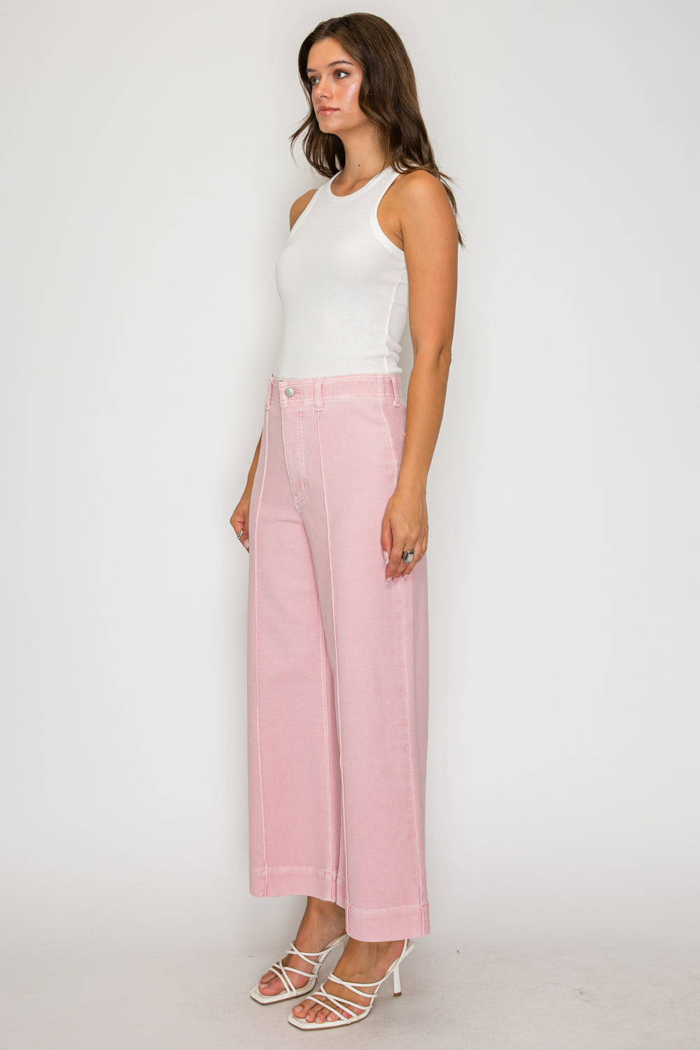 Artemis Vintage Tummy Control High-Rise Cropped Wide-Leg Jeans – Light Pink