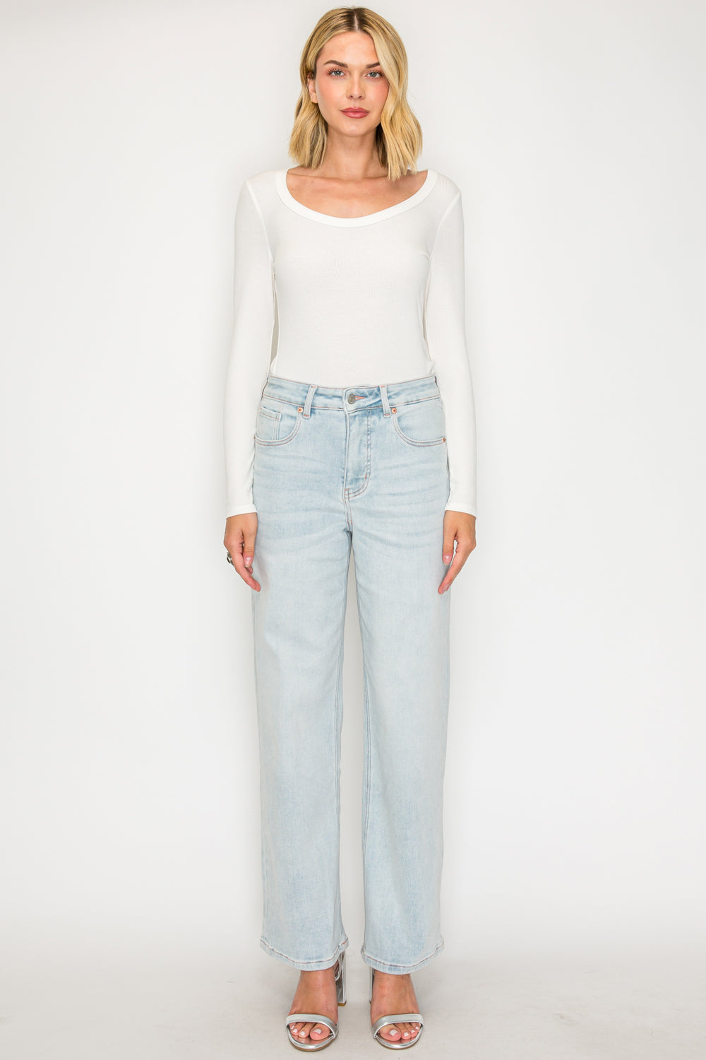 Artemis Vintage Tummy Control High Rise Modal Straight Jeans in Light Wash