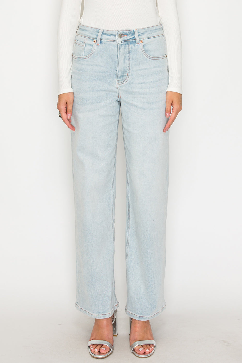Artemis Vintage Tummy Control High Rise Modal Straight Jeans in Light Wash