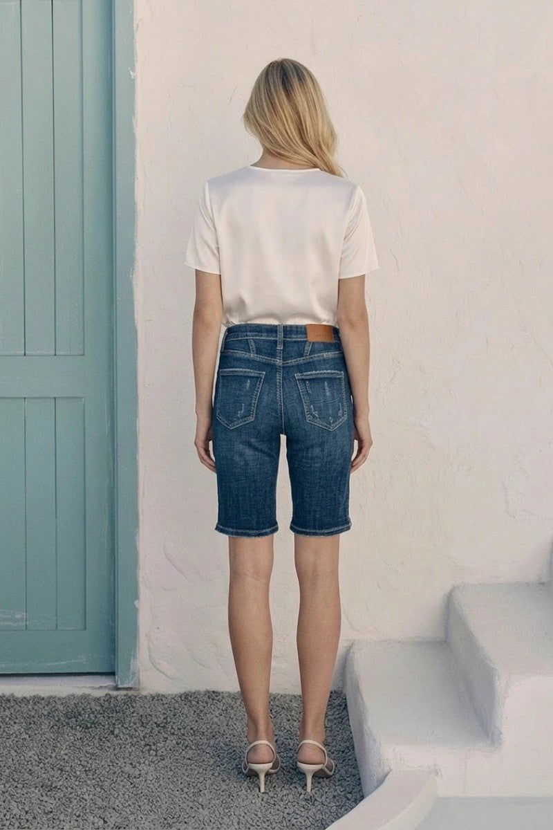 Artemis Vintage Celeste High-Rise Bermuda Denim Shorts – Dark Wash