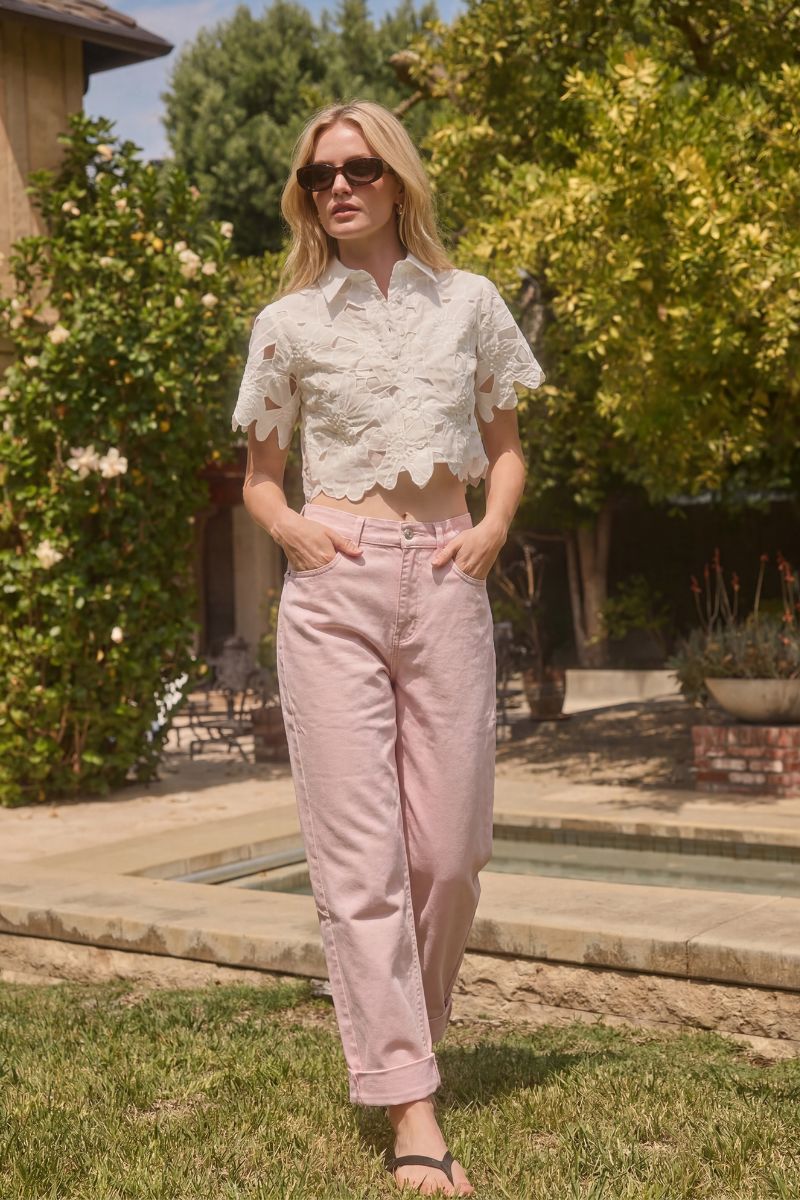 Serafina Pink High Rise Barrel Jeans