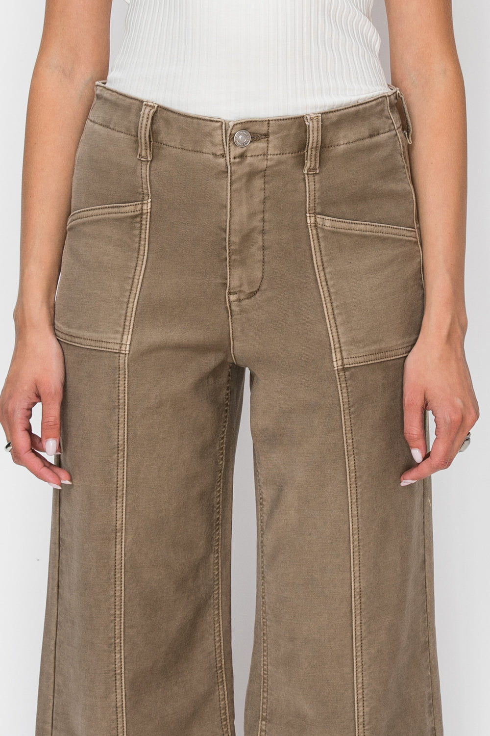 Artemis Vintage High Rise Slim Crop Palazzo Jeans in Taupe