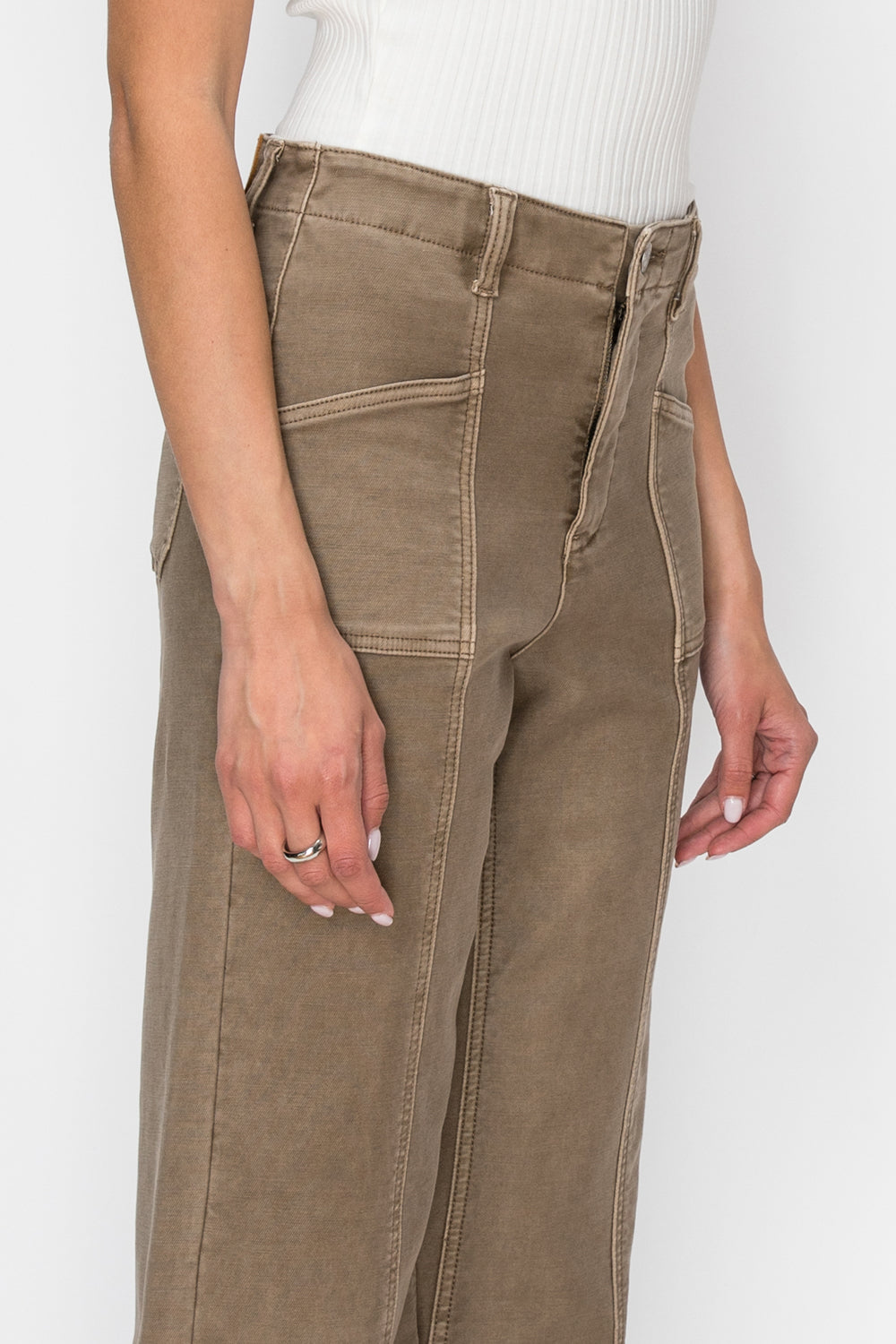 Artemis Vintage High Rise Slim Crop Palazzo Jeans in Taupe