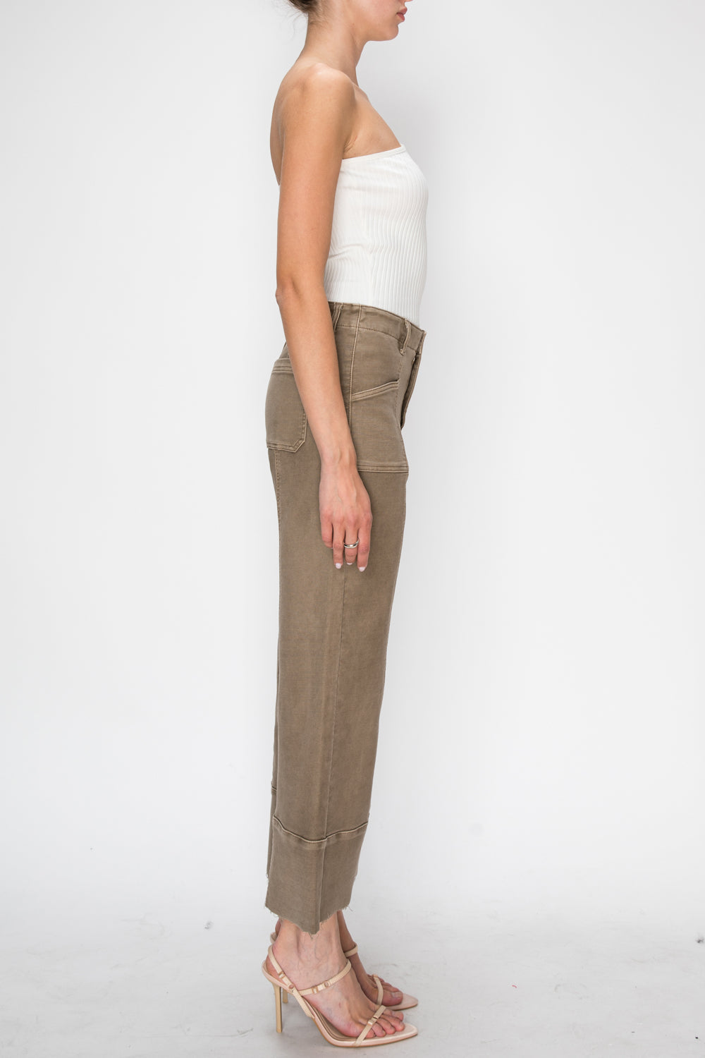 Artemis Vintage High Rise Slim Crop Palazzo Jeans in Taupe