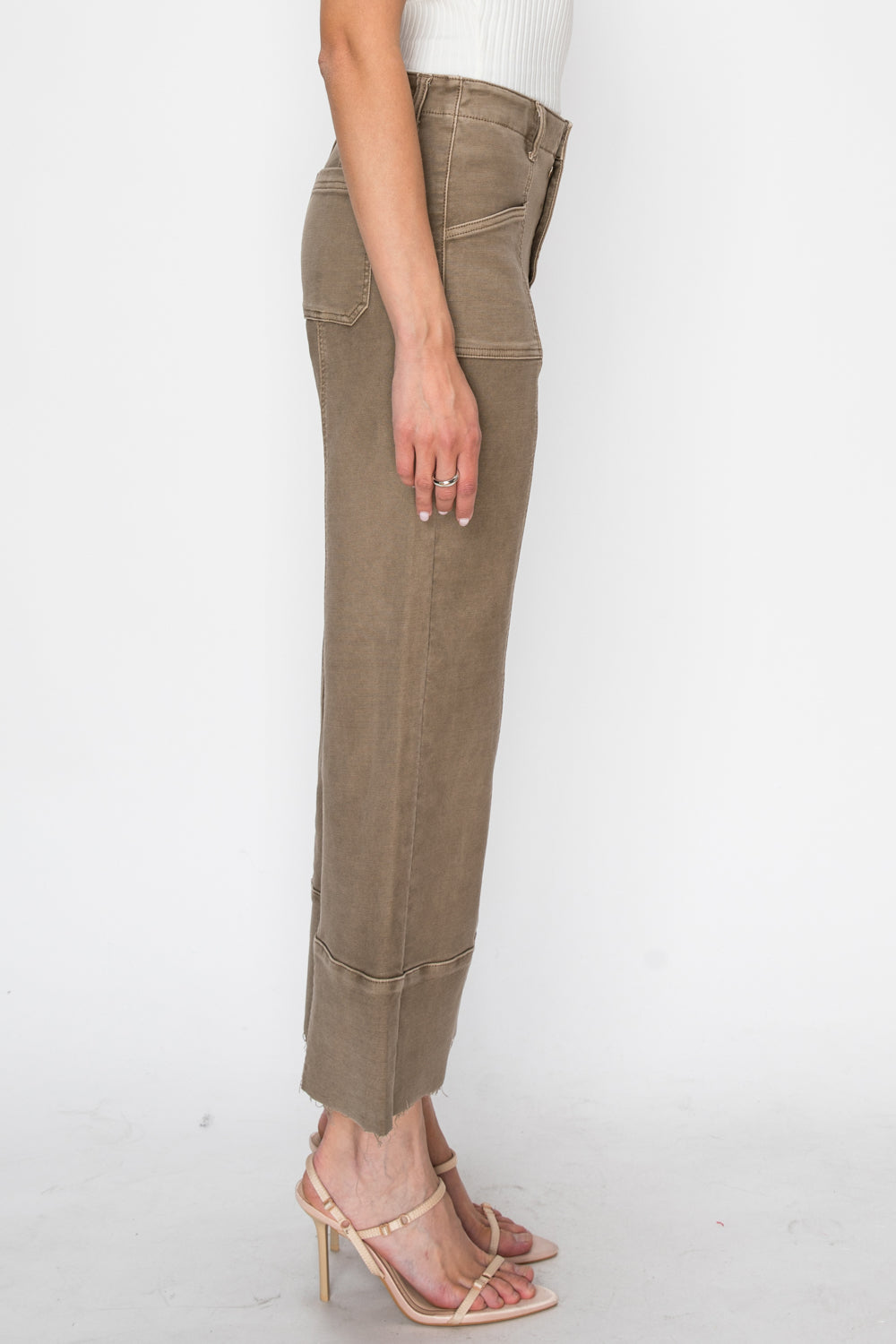 Artemis Vintage High Rise Slim Crop Palazzo Jeans in Taupe