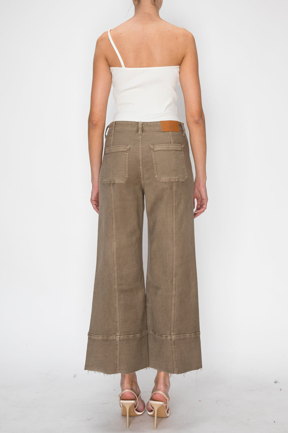 Artemis Vintage High Rise Slim Crop Palazzo Jeans in Taupe