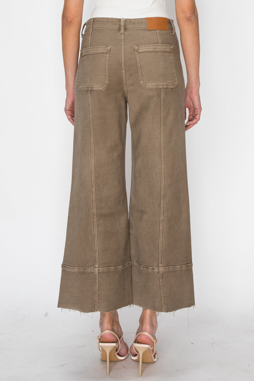 Artemis Vintage High Rise Slim Crop Palazzo Jeans in Taupe