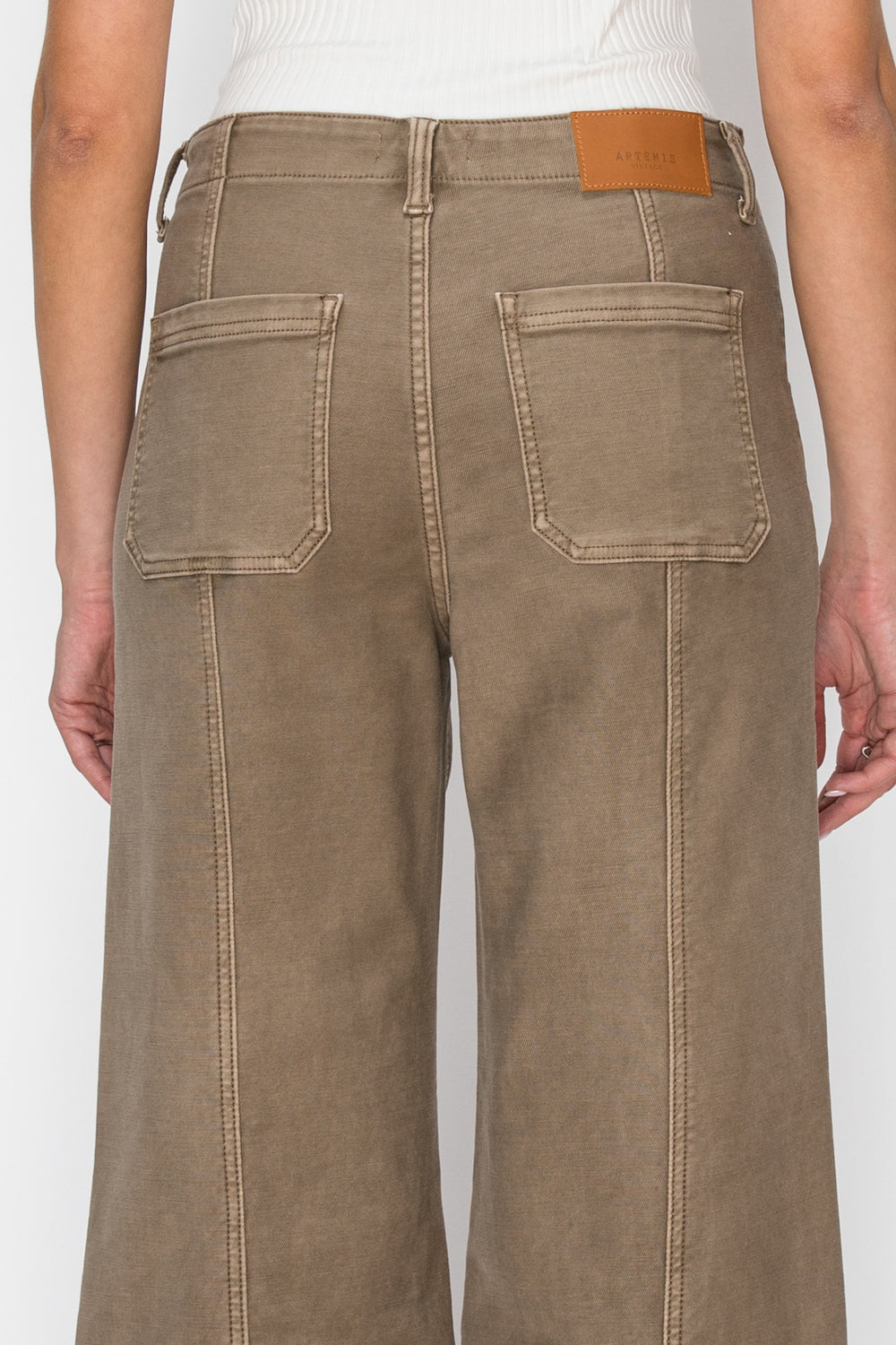 Artemis Vintage High Rise Slim Crop Palazzo Jeans in Taupe