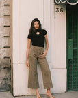 Artemis Vintage High Rise Slim Crop Palazzo Jeans in Taupe