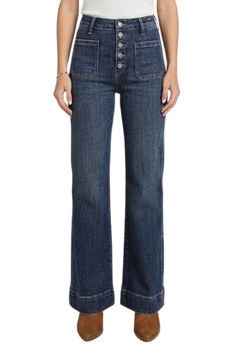 Holly High Rise Patch Pocket Flare Jeans | Dark Wash