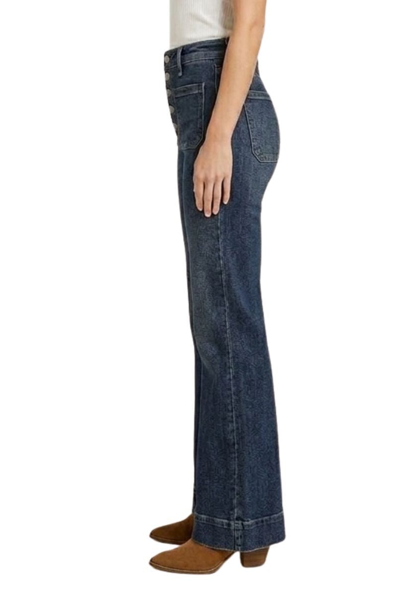 Holly High Rise Patch Pocket Flare Jeans | Dark Wash