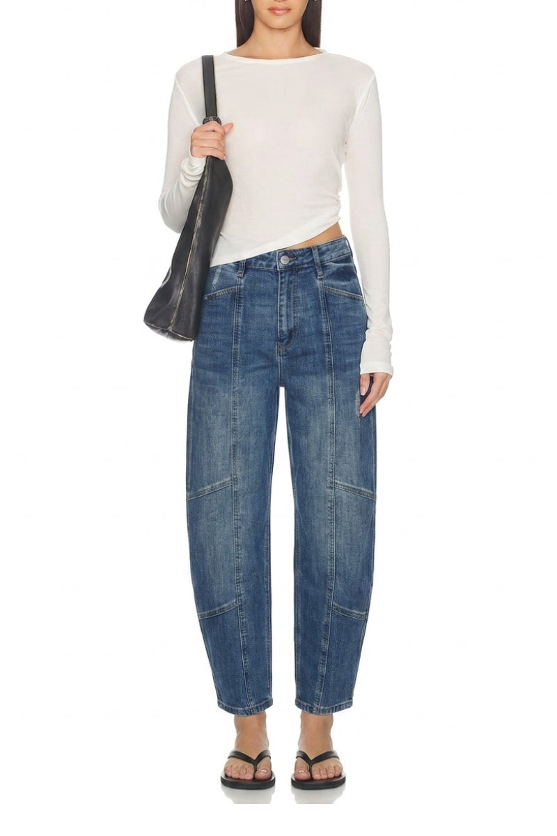 High Rise Barrel Jeans | Medium Stone Wash