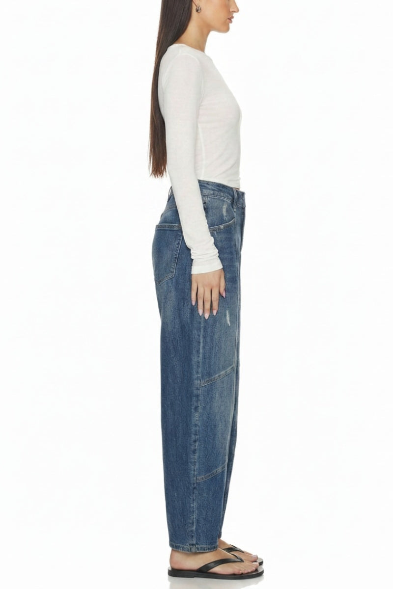 High Rise Barrel Jeans | Medium Stone Wash