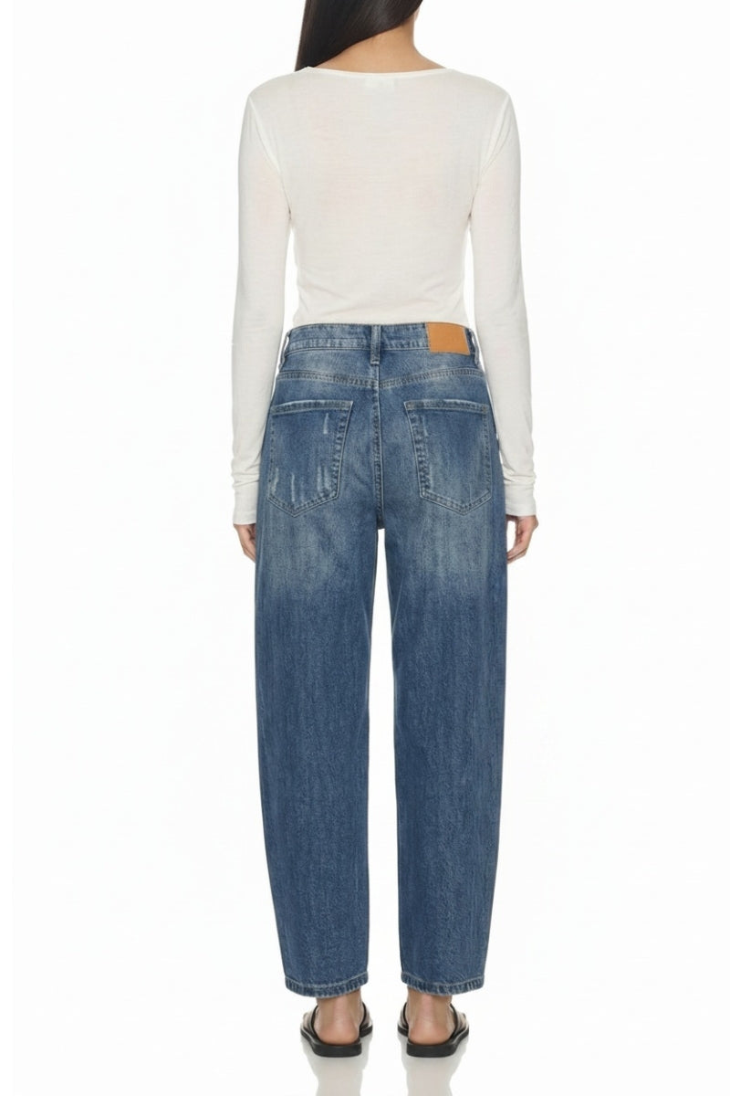 High Rise Barrel Jeans | Medium Stone Wash