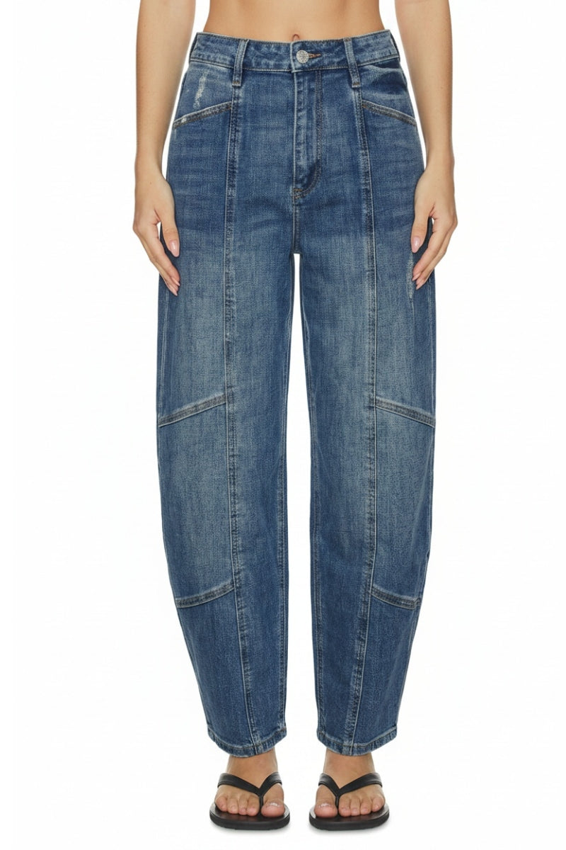 High Rise Barrel Jeans | Medium Stone Wash