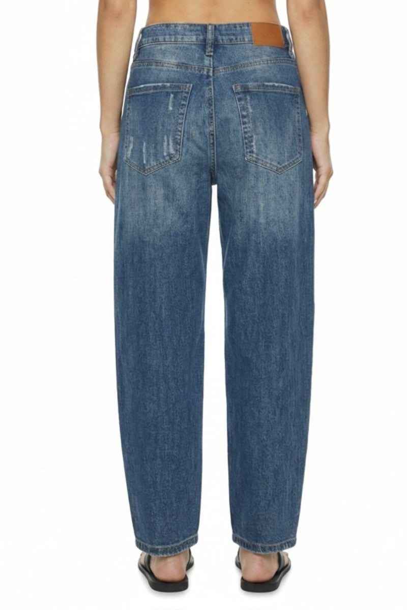 High Rise Barrel Jeans | Medium Stone Wash
