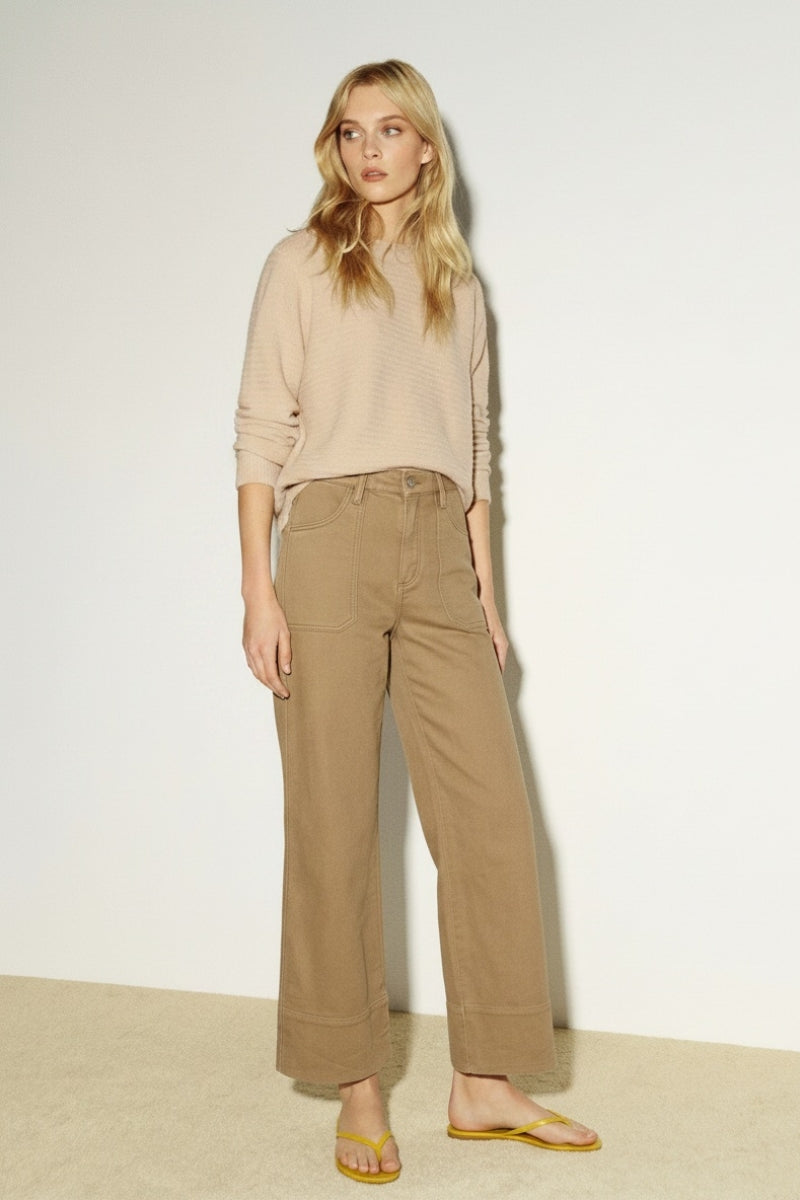 Camel High Rise Palazzo Jeans | Garment Dyed