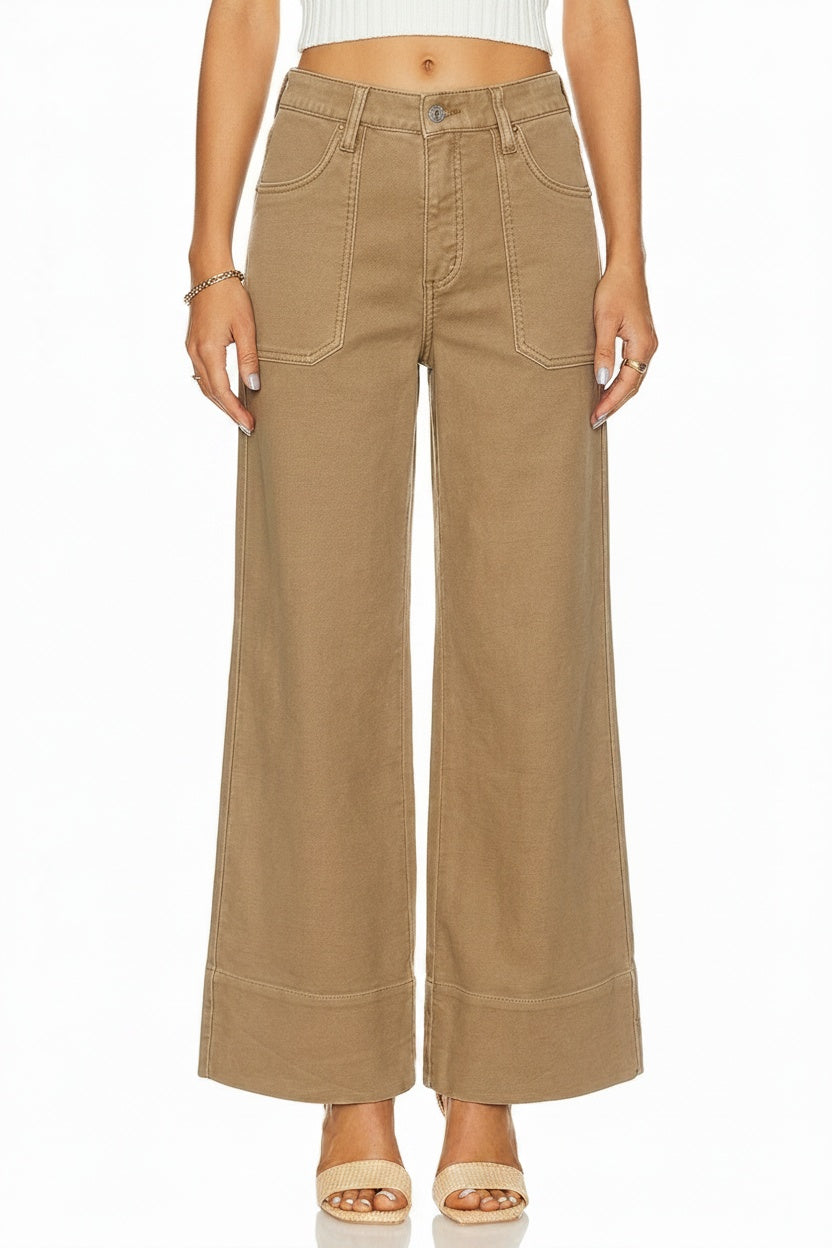 Camel High Rise Palazzo Jeans | Garment Dyed