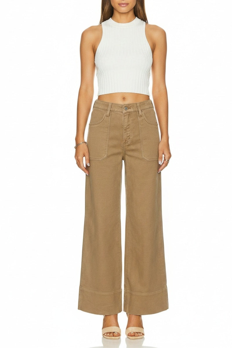 Camel High Rise Palazzo Jeans | Garment Dyed