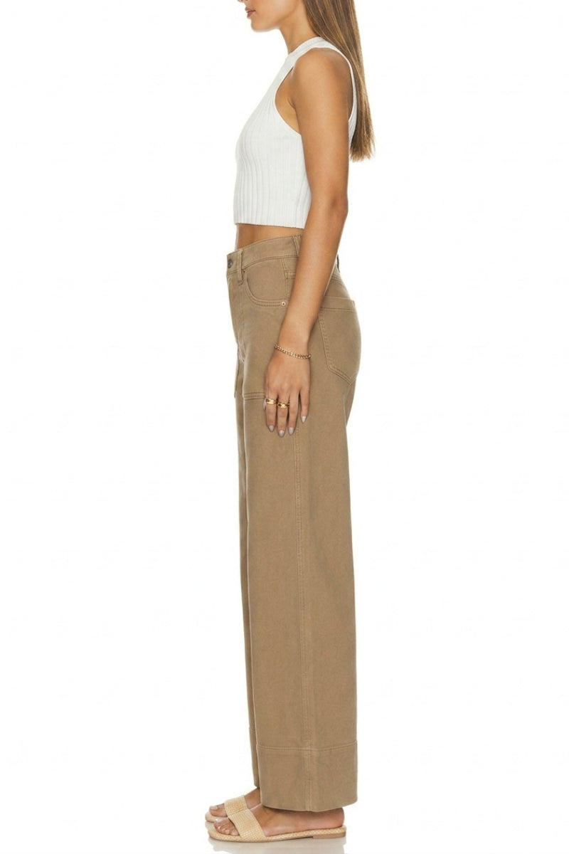 Camel High Rise Palazzo Jeans | Garment Dyed