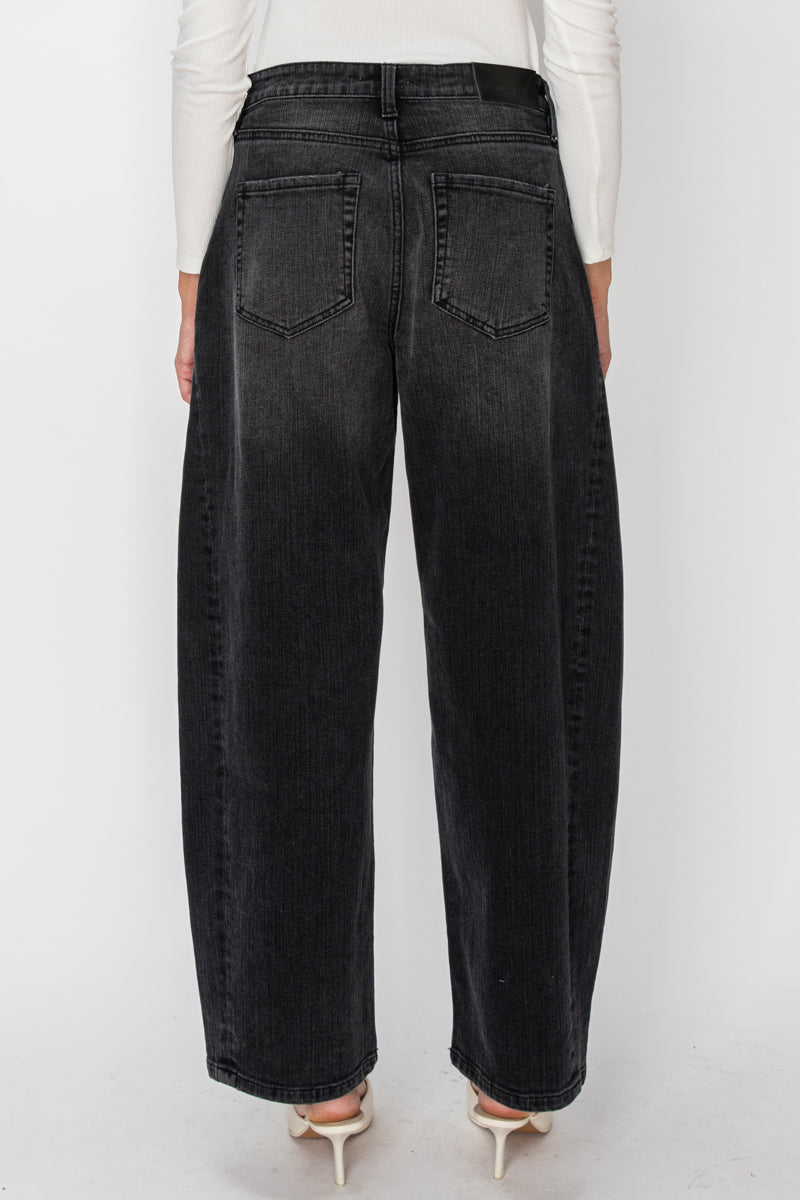 Black High Rise Barrel Jeans | Relaxed Fit