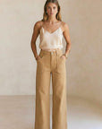 Camel High Rise Palazzo Jeans | Garment Dyed