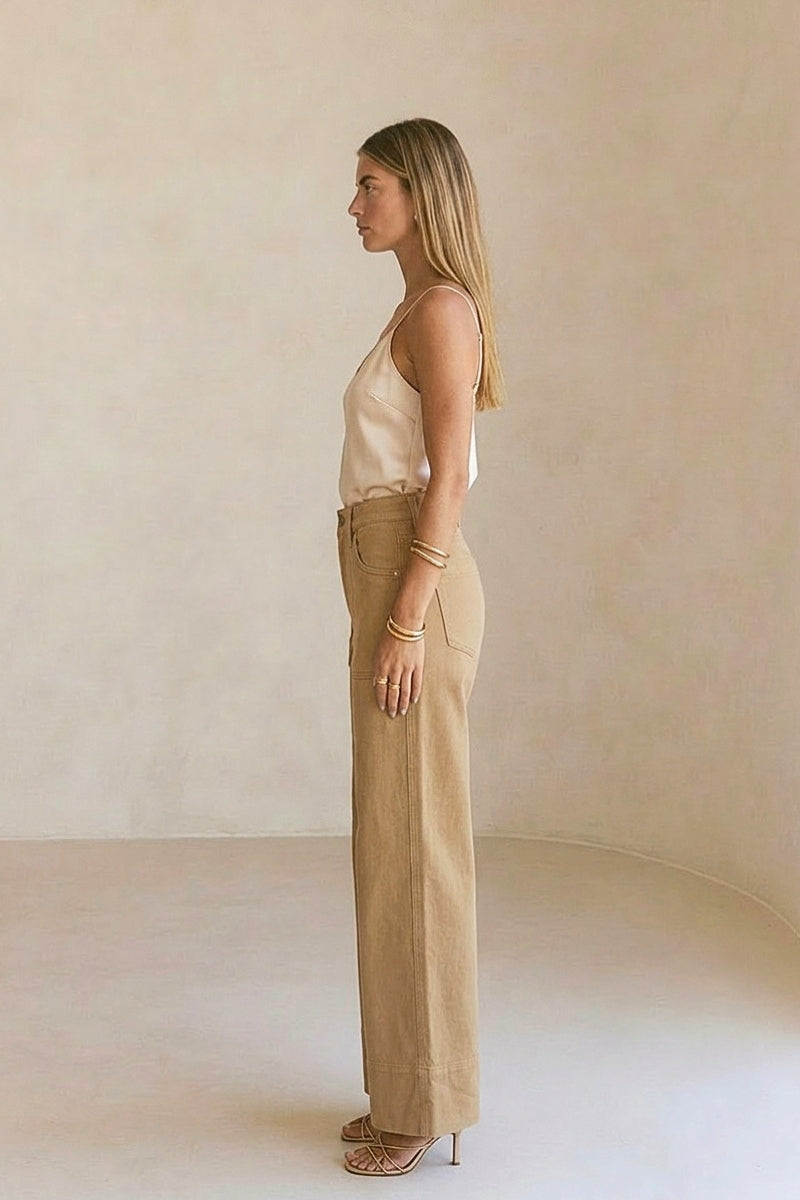 Camel High Rise Palazzo Jeans | Garment Dyed