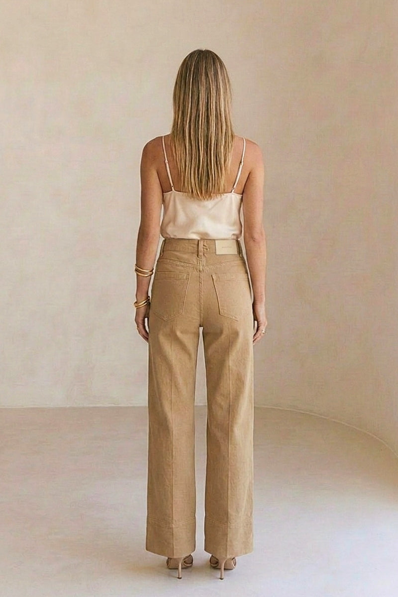 Camel High Rise Palazzo Jeans | Garment Dyed