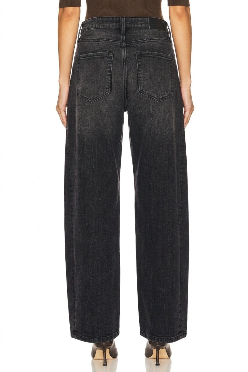 Black High Rise Barrel Jeans | Relaxed Fit