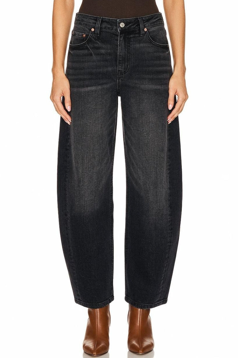 Black High Rise Barrel Jeans | Relaxed Fit