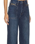 Artemis Vintage High-Rise Palazzo Jeans with Metal Link Detail – Dark Wash