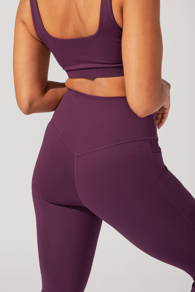 POPFLEX Full Size Crisscross Hourglass® Flared Leggings with Pockets - Winter Plum