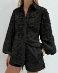 Embroidered Cotton Shirt & Shorts Two-Piece Set
