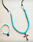 **Frosted Magnesite Beaded Necklace w/ Copper Cross